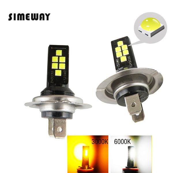 

2pcs led car h7 h16 h11 h8 fog light h4 hb4 9005 9006 led bulb h3 h27 12smd 3030 3000k yellow 6000k white auto leds light dc 12v