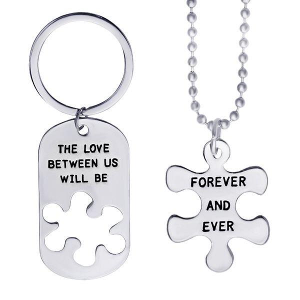 

fashion pendant necklaces keychain for women 2pcs /set letters the love between us forever silver plated couples jewelry gift