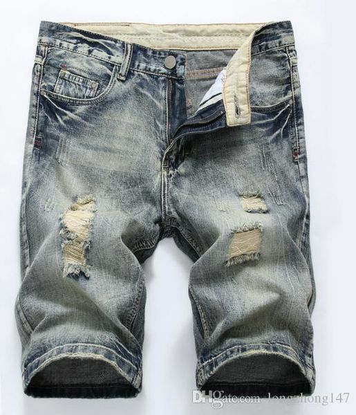

mens summer casual shorts jeans knee length biker denim man fashion short pants men nostalgic jeans draped shorts hole broken beach shorts, White;black