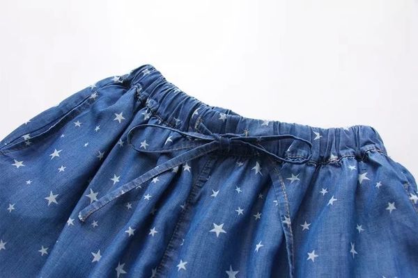 

japanese-style mori girl line 2019 spring and summer new style sweet cute literature and art star printed lace-up denim s, Blue