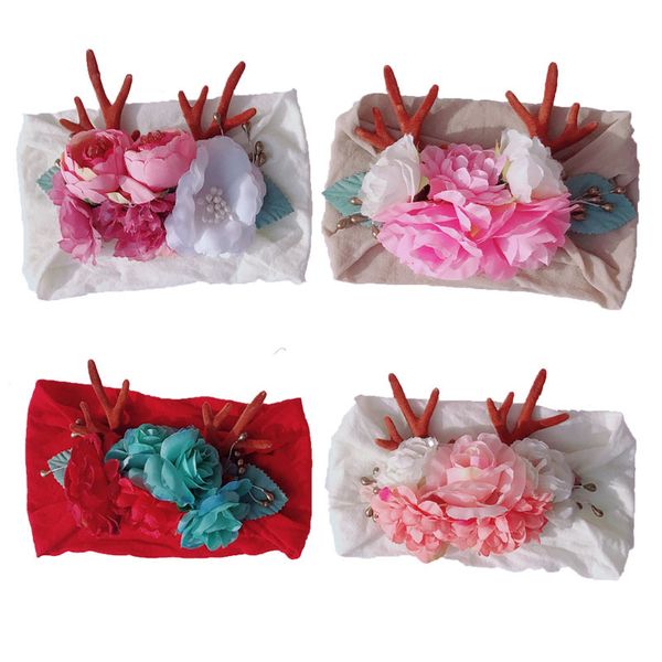 

new fashion baby christmas artificial flower hairband deer horn headband for girl xmas party hair accessories, Slivery;white