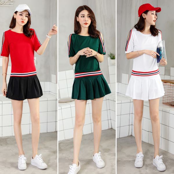 

square dance skirt team uniform table tennis sportswear short sleeved breathable badminton clothing table tennis clothes, White;yellow