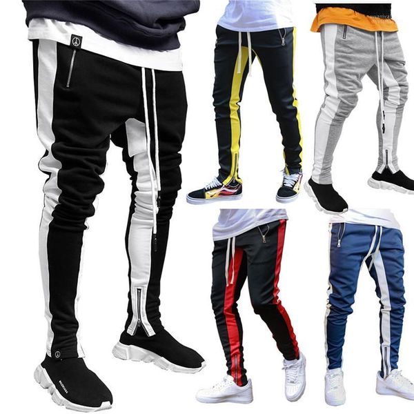 

designer pants fashion panelled color double zippers pencil pants with drawstring casual mens clothing 19aw mens, Black