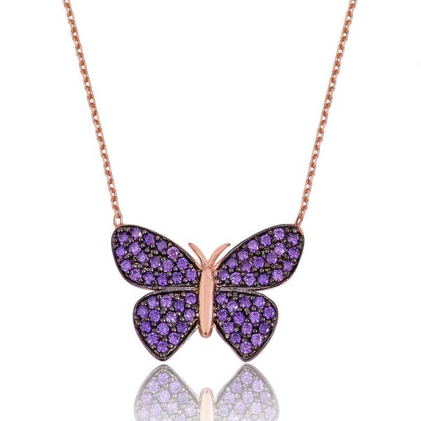 

925 sterling silver purple butterfly lady necklace