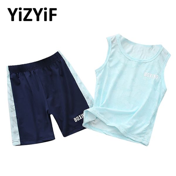 

kids boys quick drying activewear outfit sleeveless tank with shorts tracksuit set for sports running exercise fitness, Black;blue