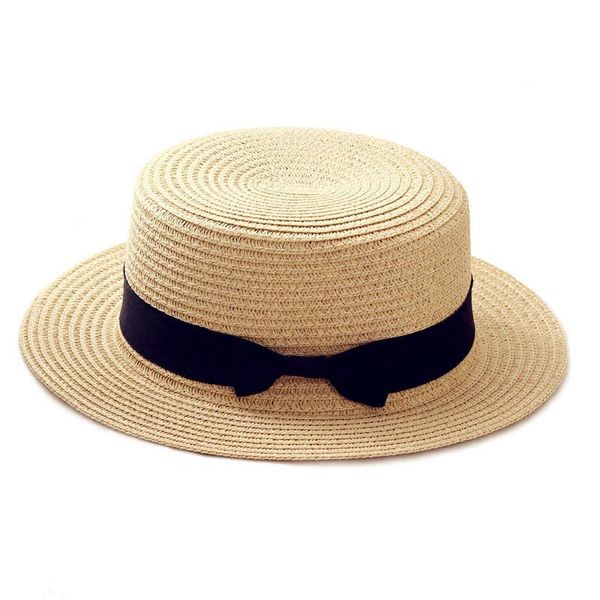 

simple summer parent-child beach hat female casual panama hat lady brand women flat brim bowknot straw cap girls sun hat, Blue;gray