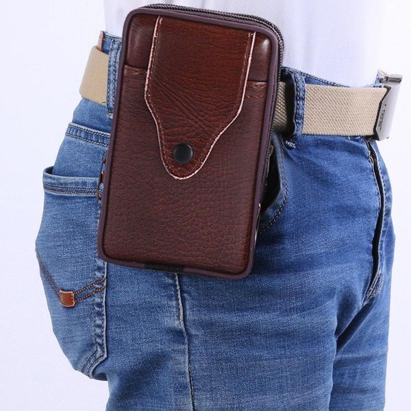 

men pu leather fanny waist bag classic texture creative delicate design chic solid business casual phone purse belt bum pouch