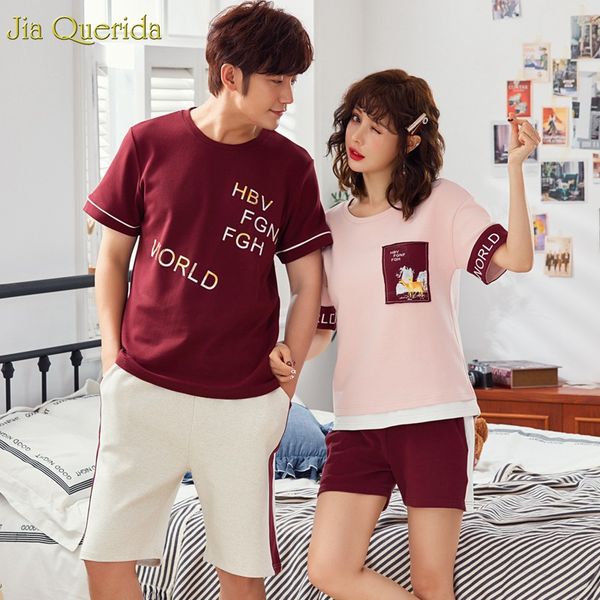 

couple pajama sets 2019 new shorts loungewear men and women sleepwear short sleeves cotton couple nightwear leisure home clothes, Blue;gray