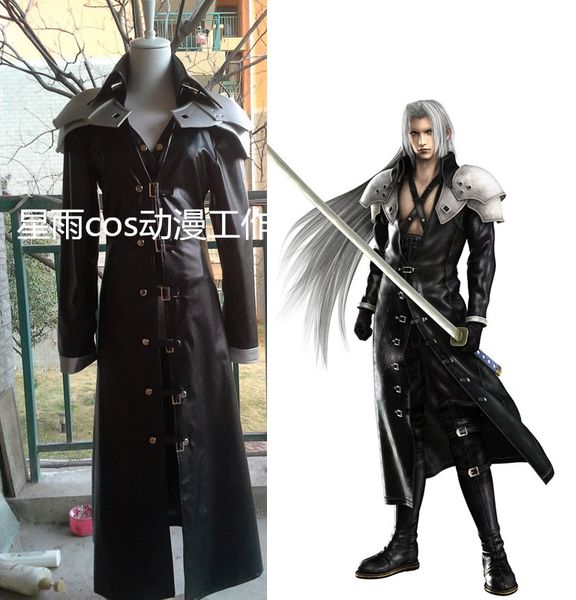 

новый final fantasy vii ff7 sephiroth косплей костюм искусственная кожа наряд + наплечники хэллоуин взрослые костюмы для женщин/мужчин на за, Black