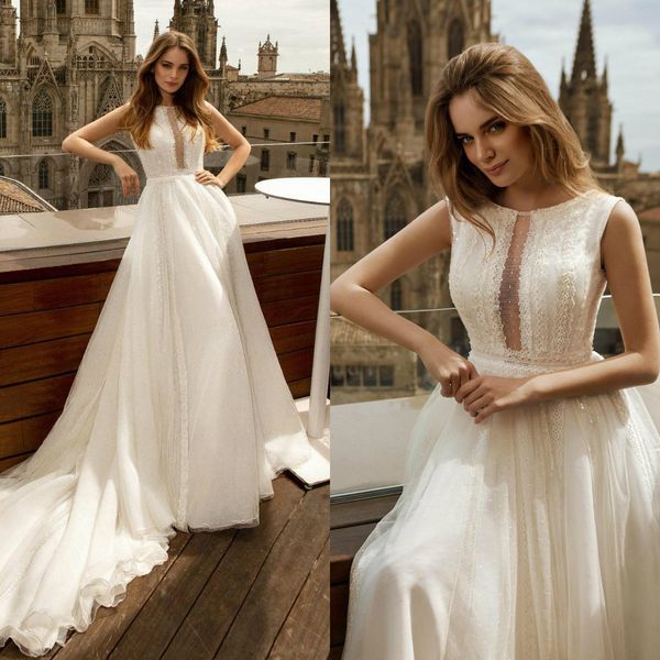 2020 New Bohemian Wedding Dresses Lace Top Sleeveless Elegant Beach Dress Custom Made Boho Robes De Mariée Bridal Shower