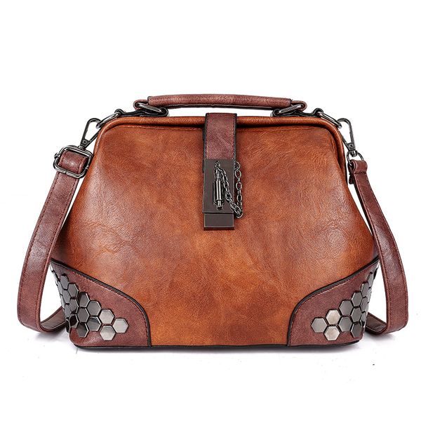

2019 large capacity fashionable women handbags woman pu leather vintage shoulder bag hasp tote with chain rivets girl sling bags