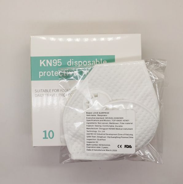 

KN95 Маска с дыхательным клапаном KN95 маски фильтр PM2. 5 Маска для лица пылезащитный защитный нетканый материал эластичные ушные петли 10 шт. в коробке