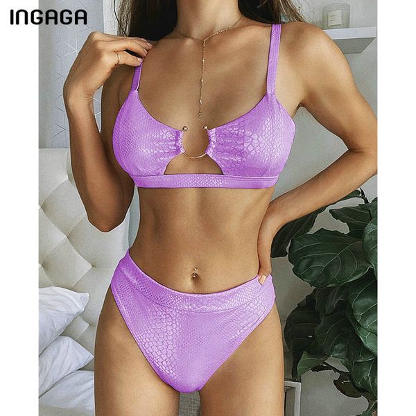 

ingaga high waist bikinis 2020 swimsuit female push up biquini swimwear women snake leather bathing suit women new beach wear