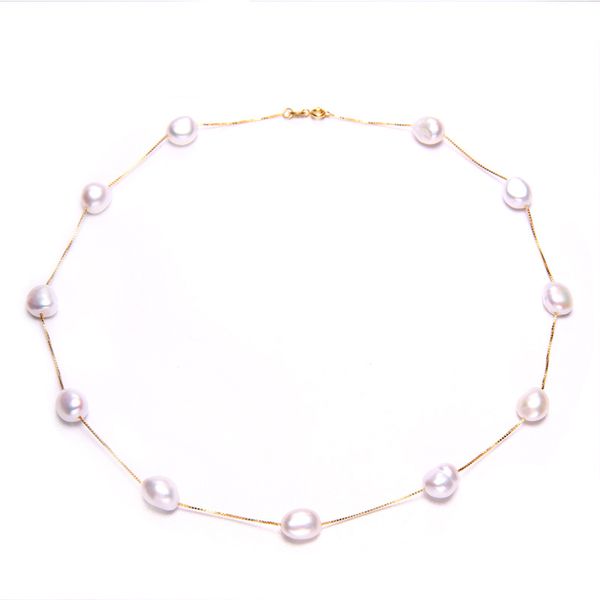 

daimi sterling silver tin cup station chain freshwater cultured pearl jewelry european style natural pearl necklace for woman