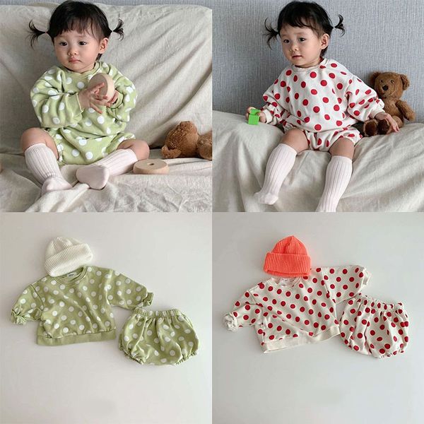 

0-24m baby girl clothes set dot print toddler newborn spring long sleeve t shirt plaid shorts outfit 2pcs baby clothing, White