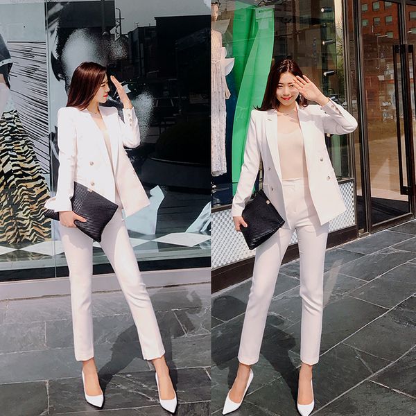 

elegant women's business career white ladies small suit jacket casual slim spring and autumn two-piece suit tide women, White;black