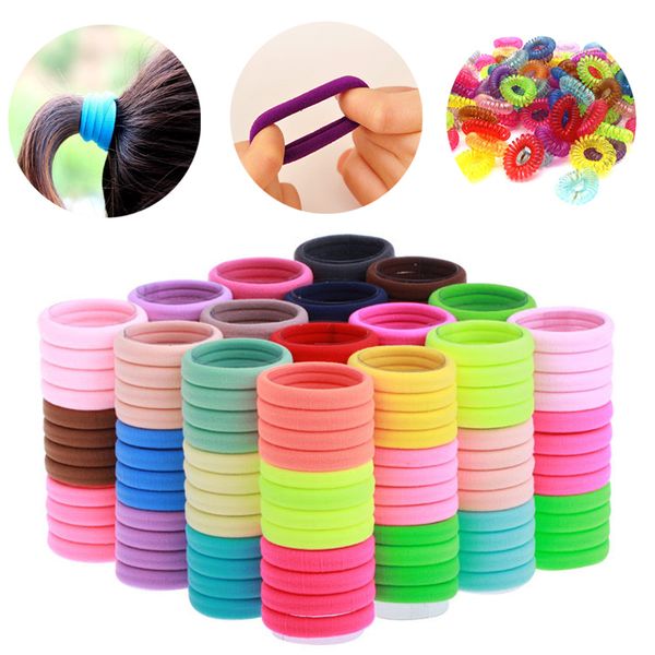 

girls kids children elastic hair clips ties bands rope ponytail holders scrunchie headbands accessories 100 pcs/set mix wholesale, Slivery;white