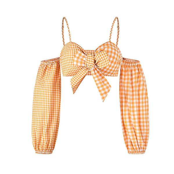 

симпатичные сексуальные женские растениеводческие топ повседневные майки женские дизайнерские майки плед желтый натуральный цвет подросткова, White