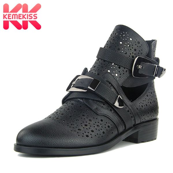 

kemekiss new spring women boots cool buckle dance in street women shoes hollow thick heel solid color female zapatos size 34-42, Black