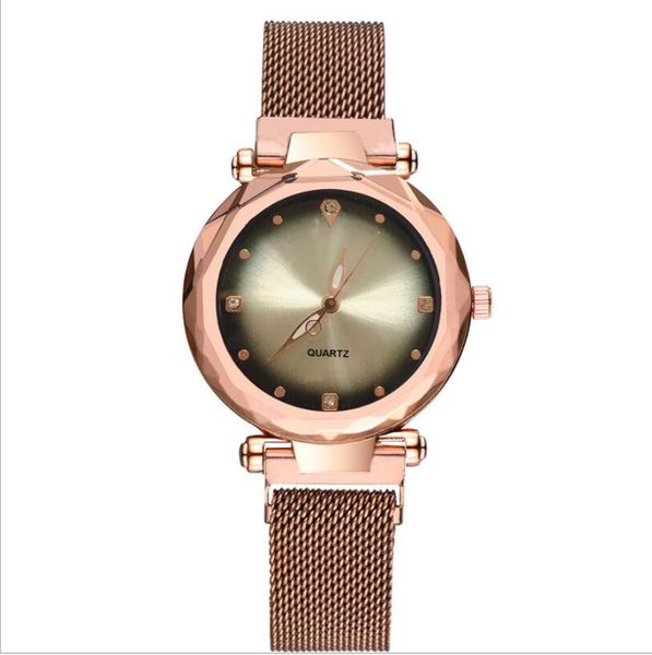 

women watches luxury rose gold fashion diamond ladies starry sky magnet watch rhinestone female wristwatch for gift clock 2019, Slivery;brown