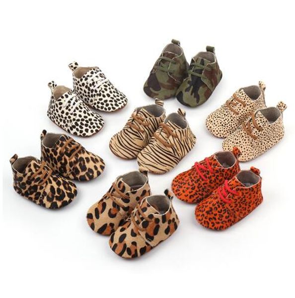 

wholesale 50pairs/lot new genuine leather baby shoes leopard print girls soft sole boys first walkers lace up baby moccasins