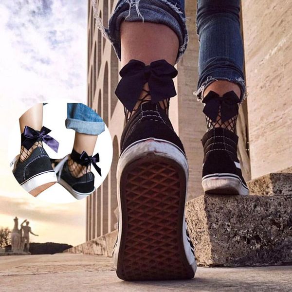 

3pair голеностопного high fancy взрослые один размер дышащего нейлона ультратонких сетки моды harajuku смычков женщины носки ажурный японски, Black;white