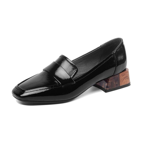 

elegant shoes for women genuine leather low heels pumps 2020 new spring summer office lady shoes woman size 41 42, Black