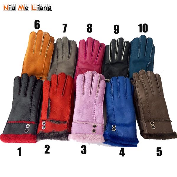 

gloves women,warm winter leather gloves, genuine leather sheepskin wool solid sheep fur mittens elegant warm female glove g30, Blue;gray