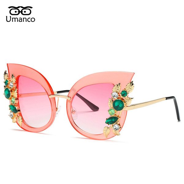 

umanco charming flower rhinestone cat eye sunglasses women vintage fashion butterfly sun glasses female retro metal eyeglasses, White;black
