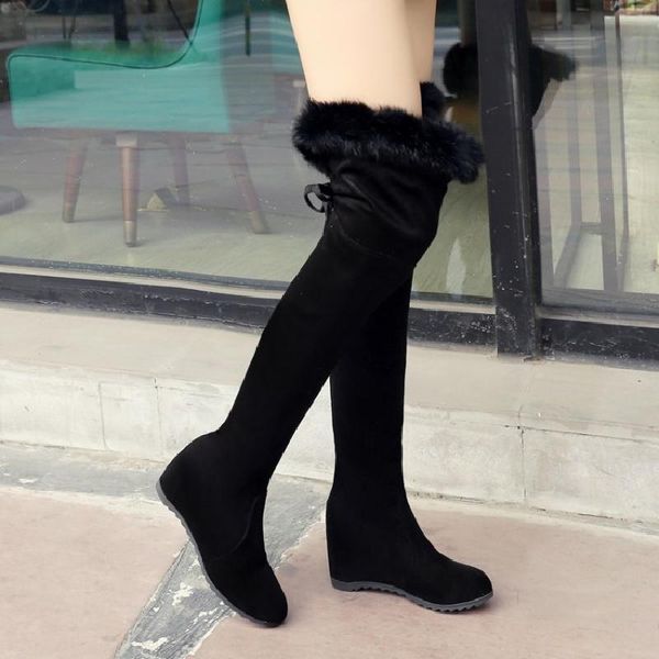 

xjrhxjr large size 33-43 over the knee boots fashion shoes women keep warm snow boots high heels shoes winter flock, Black