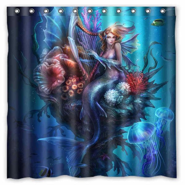 Decorative Vintage Mermaid Art Waterproof Polyester Bath Shower