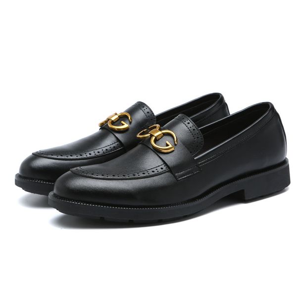 

men's genuine leather loafers shoes formal business retro metal decorative buckle penny slip on shoes for men casual size 6, Black
