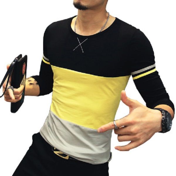 

new fashion brand men's t shirt spring o neck patchwork long sleeve t shirt men plus size tees shirts m-5xl, White;black