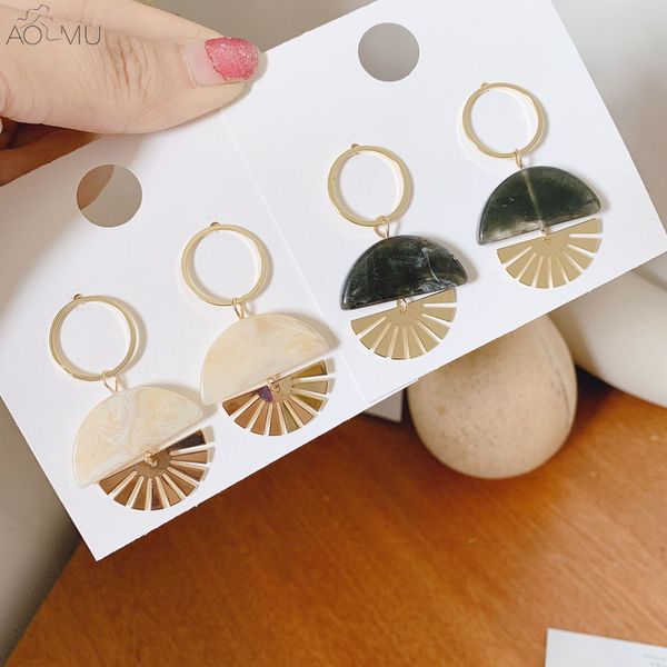 

aomu korea new fashion acrylic geometric round semicircle metal long drop earrings for women girl party gift jewelry, Silver