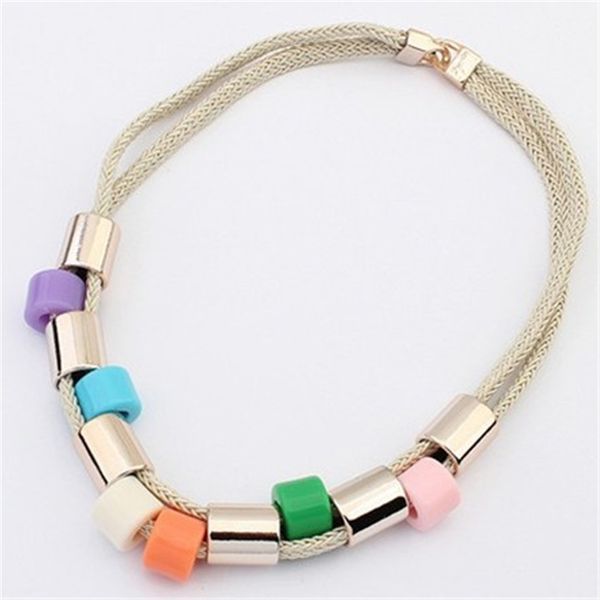 

fashion all-match rope geometric colorful bead long necklace cc2763, Silver