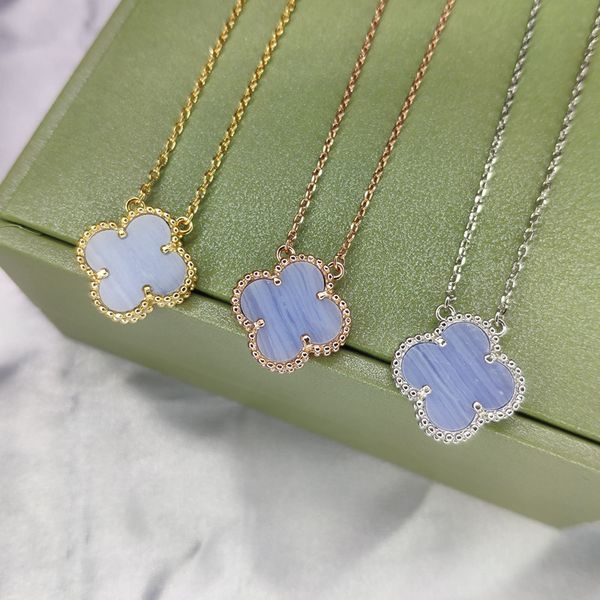 

purple turquoise five clover necklace women's rose gold silver color inlaid violet pendant clavicle necklace new student style jewelry