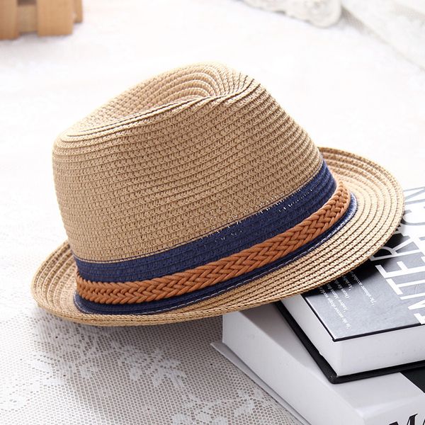 

summer little hat ladies contrast color trend straw hat hand-woven leather rope decorative beach, Blue;gray