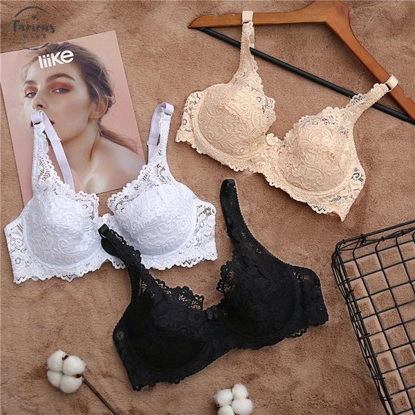 

lace bras for three quarters women lingerie plus size bra female b c cup underwear ladies big size brassiere, Red;black