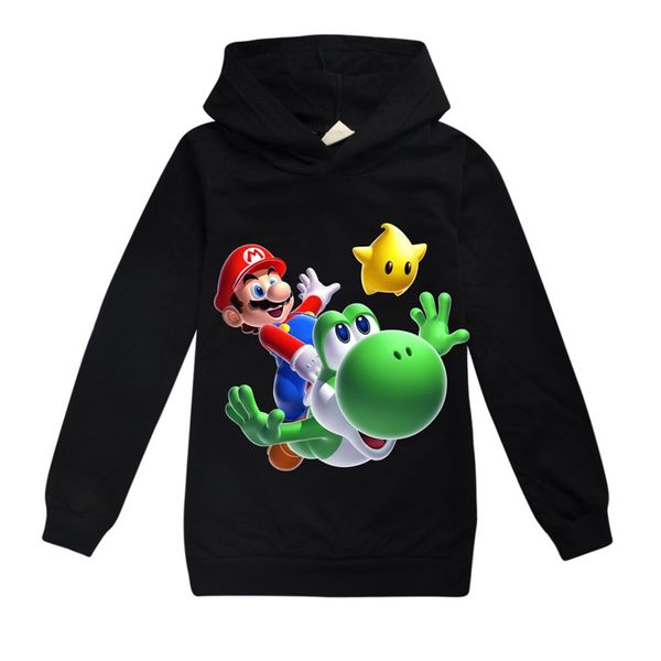 

new arrival mario printed boys and girls long sleeve pullover hoodie sweatshirt children kids cotton casual clothes, Black