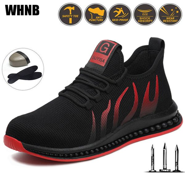 

breathable safety shoes men smash-resistant and puncture-resistant construction shoes lightweight oil-resistant work, Black
