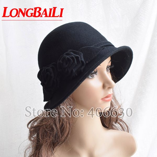 

new flower wool felt hats for women chapeu dress fedoras cloche hats female sddw041, Blue;gray