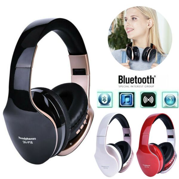 

10pcs sn-p18 wireless bluetooth headphone noise cancelling headset foldable stereo bass sound adjustable earphones with mic for pc all phone