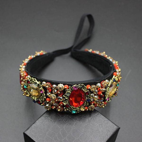 

fashion gem beads vintage women flower baroque good quality hairband luxury crystal gem headband bridal jewelry 609 cx200704, Slivery;golden