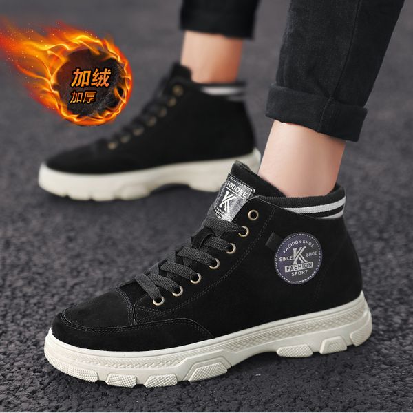 

2019 new trend casual boots men inside fur mens warm boots mid-work men fashion sneakers flats shoes, Black