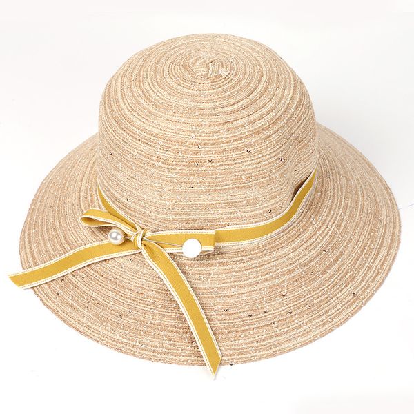 

badamana summer beach vacation hat female bow beads sequins casual panama hat travel brand women wide brim straw uv protect, Blue;gray