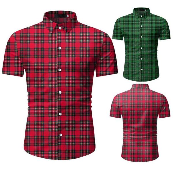 

2020 foreign trade new men's casual short-sleeved plaid shirt, White;black