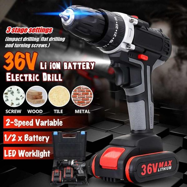 

36v professional electric impact cordless screwdriver electric dril 1/2 li-ion battery rechargeable home diy power tool
