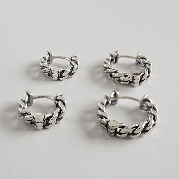 

new vintage style 925 sterling silver 4mm link chain hoop earrings for women 14mm 18mm circle earring fine jewelry, Black