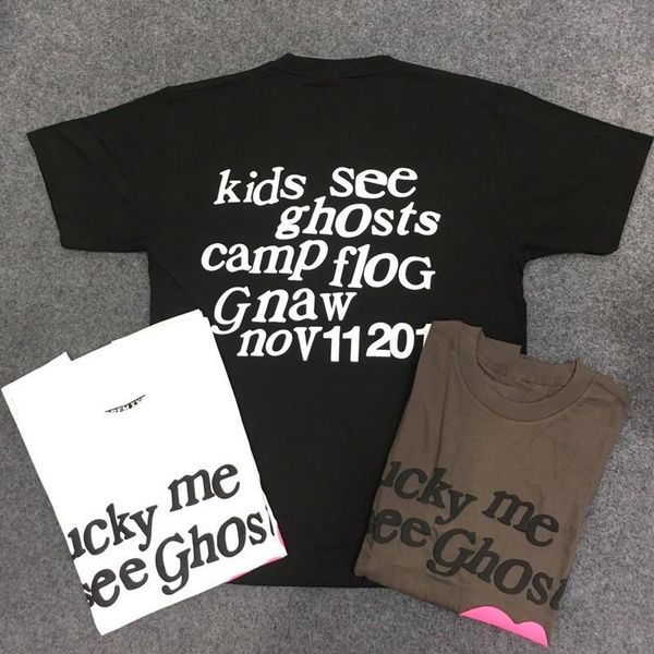 

19ss lucky me kids see ghosts cfg tee men women graffiti letter printed t-shirt hip hop street young short sleeve hfymtx453, White;black