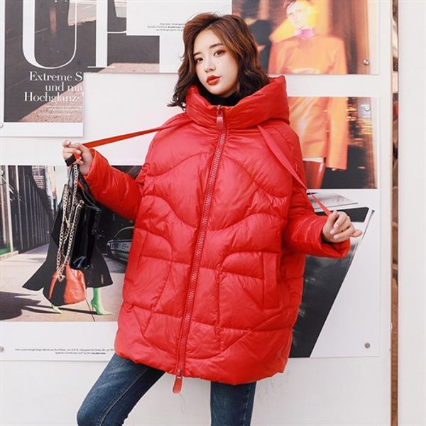 

2018 winter loose-fit back lettered down jacket women's korean-style mid-length slimming hooded down jacket, Black;white